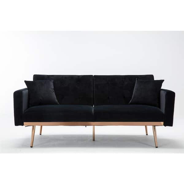 Unbranded 63.7 in. Black Solid Velvet 2-Seater Loveseat with Rose Gold Metal Feet