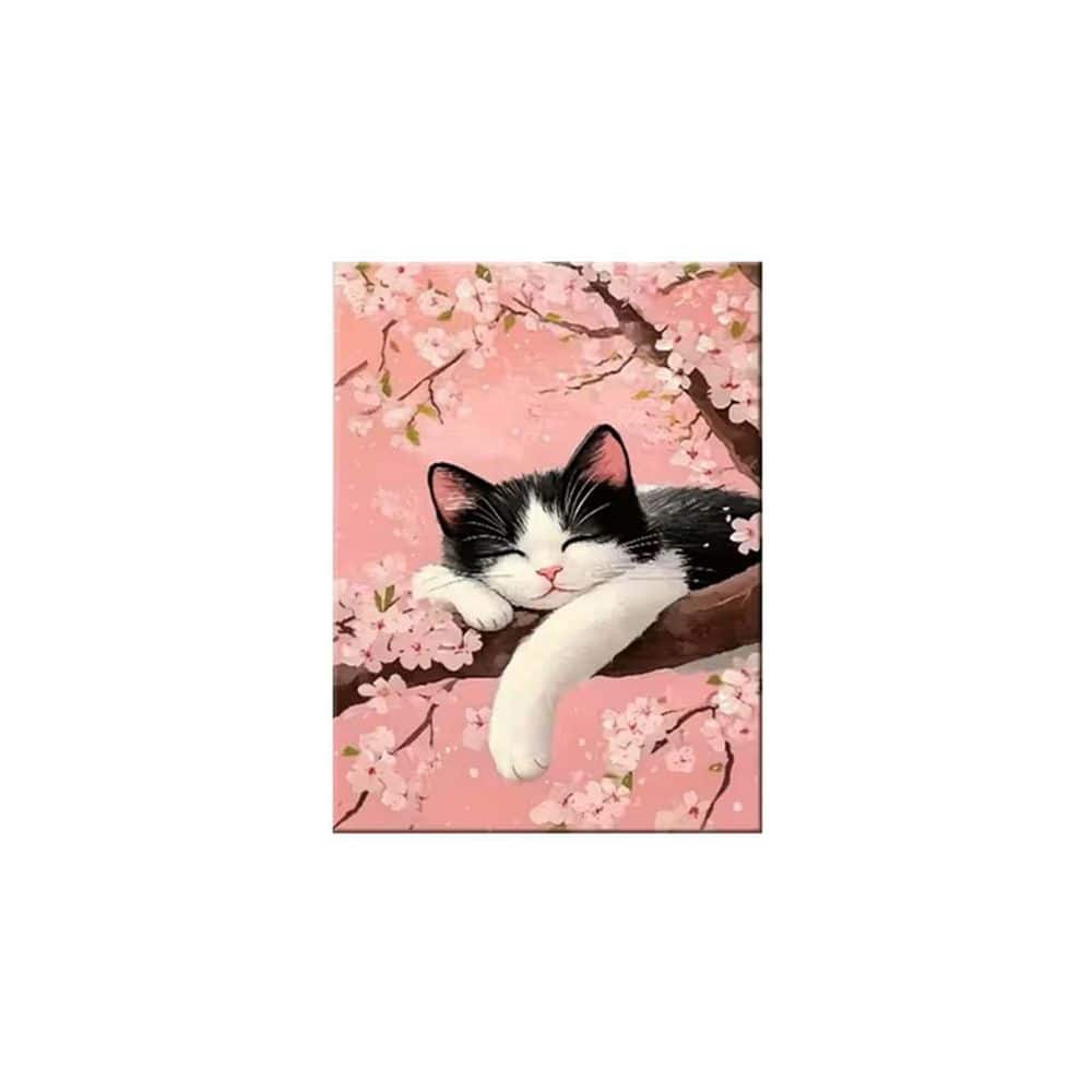 sakura catページ Cherry Blossom Tree and Sleeping Cat Canvas Art Print 24 x 36 in