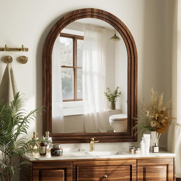 StyleWell Medium Modern Arched Natural Wood Framed Mirror (20 in