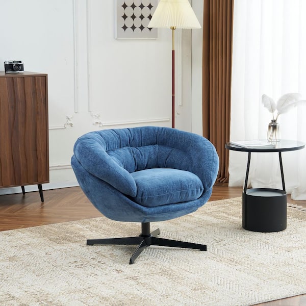 CHRISTOPHER KNIGHT HOME Liamer Navy Blue Chenille Upholstered 360° Swivel Arm Chair, Metal Cross-shape legs