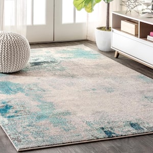 Contemporary Pop Modern Abstract Vintage Cream/Blue 6 ft. x 9 ft. Area Rug