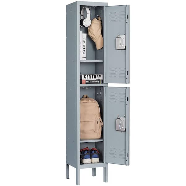Mlezan DBDG2022101G Metal Locker 2 Tier 12 in. D x 12 in. W x 66 in. H in Gray Lockable 2 Doors Storage Locker for School Changing Room Gym - 3