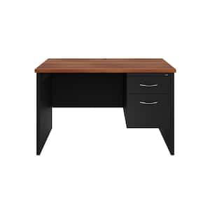 48 in. W x 30 in. D Black/Walnut 2-Drawer Executive Office Modular Right-Hand Single Pedestal File Office Desk