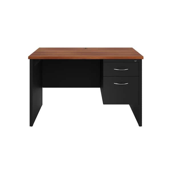 Hirsh 48 in. W x 30 in. D Black/Walnut 2-Drawer Executive Office Modular Right-Hand Single Pedestal File Office Desk