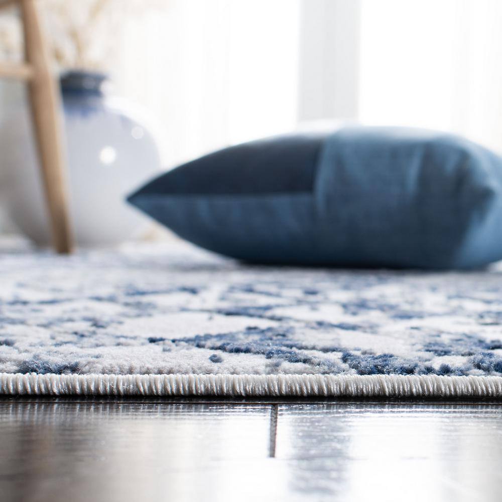 Grey and Navy Abstract Square Area Rug, 5'3"