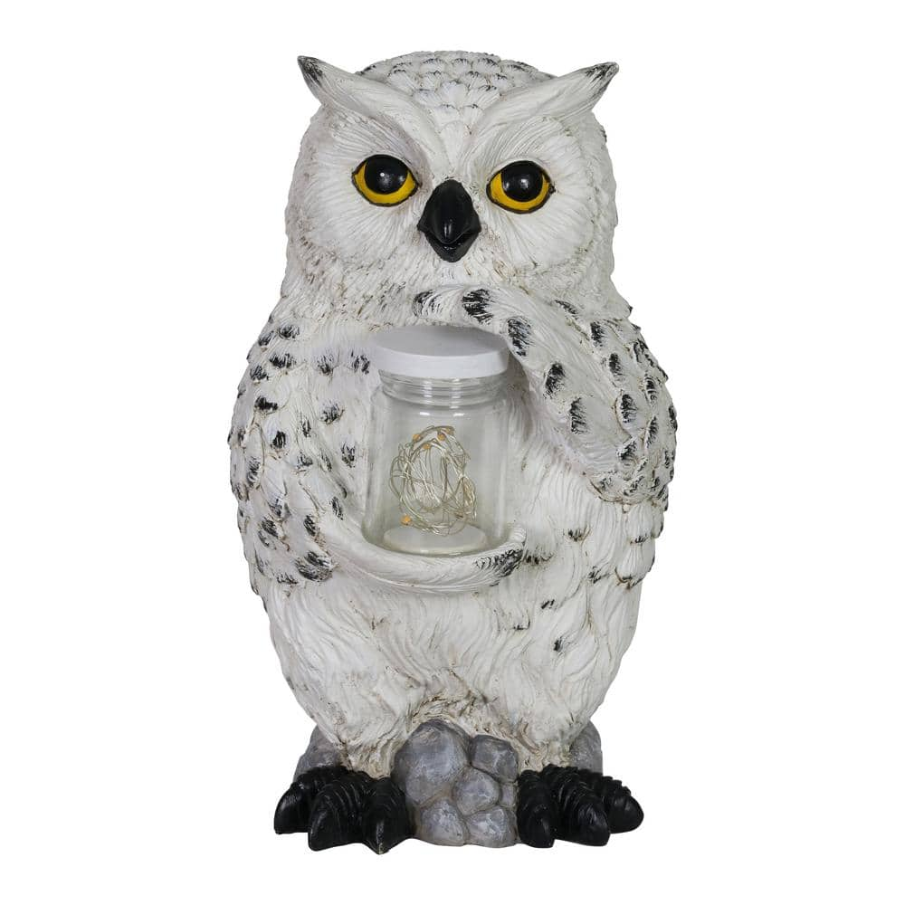 Exhart In Tall Solar Snow Owl With Led Firefly Jar Garden Statue