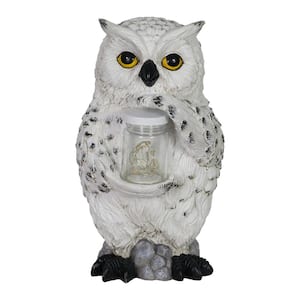 10 in. Tall Solar Snow Owl with LED Firefly Jar Garden Statue