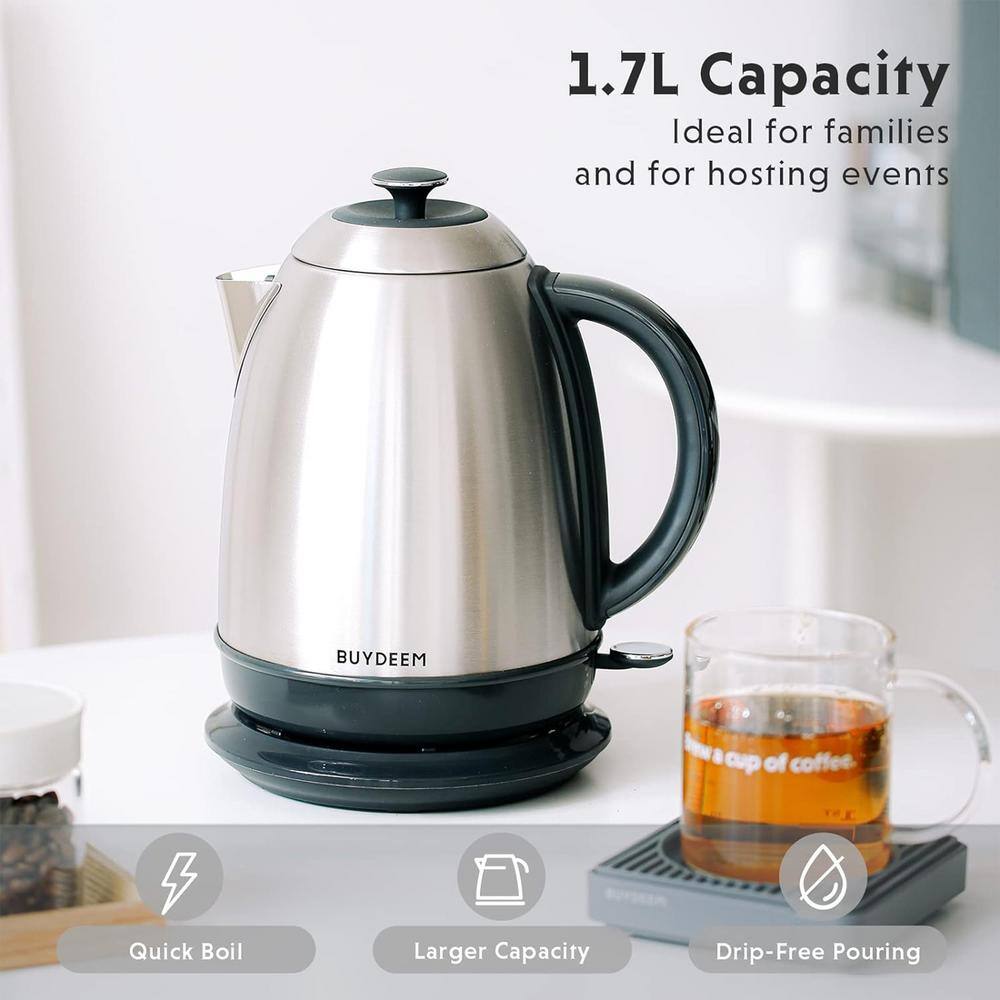 BUYDEEM 1.7L Silver Stainless Steel Electric Kettle with Auto Shut-Off