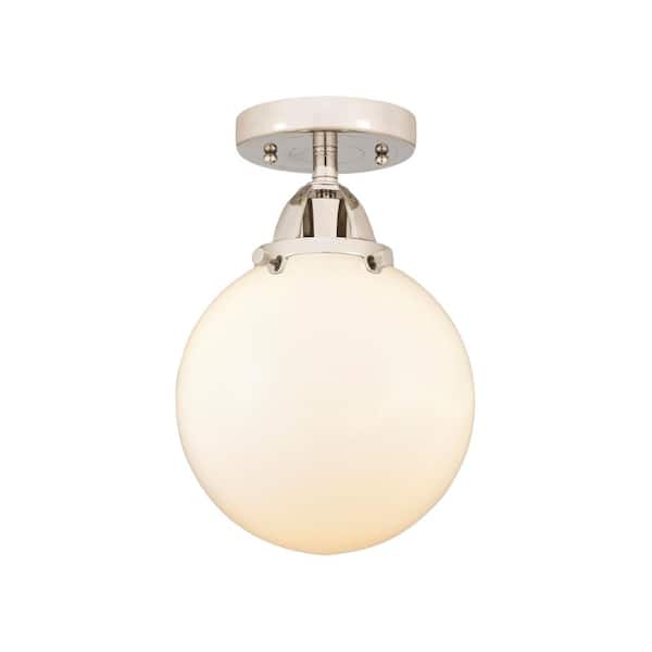 Innovations Beacon 8 in. 1-Light Polished Nickel Industrial Semi-Flush Mount with Frosted Glass Shade