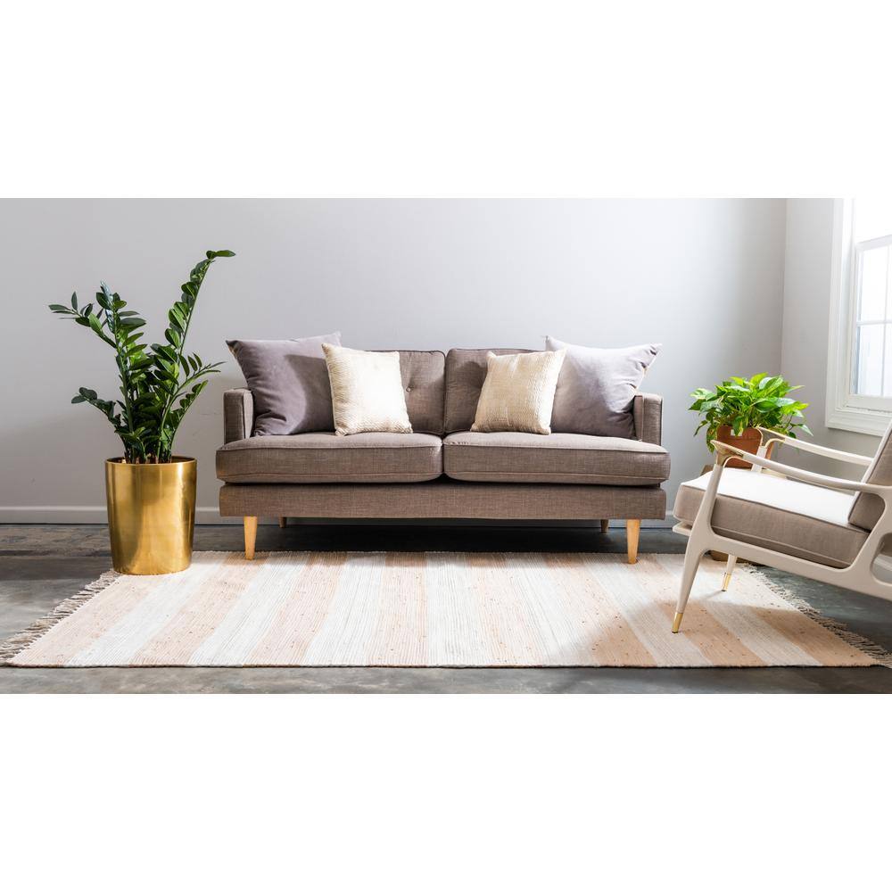Handwoven Beige Stripe Braided Chindi Rag Rug 9' x 12'