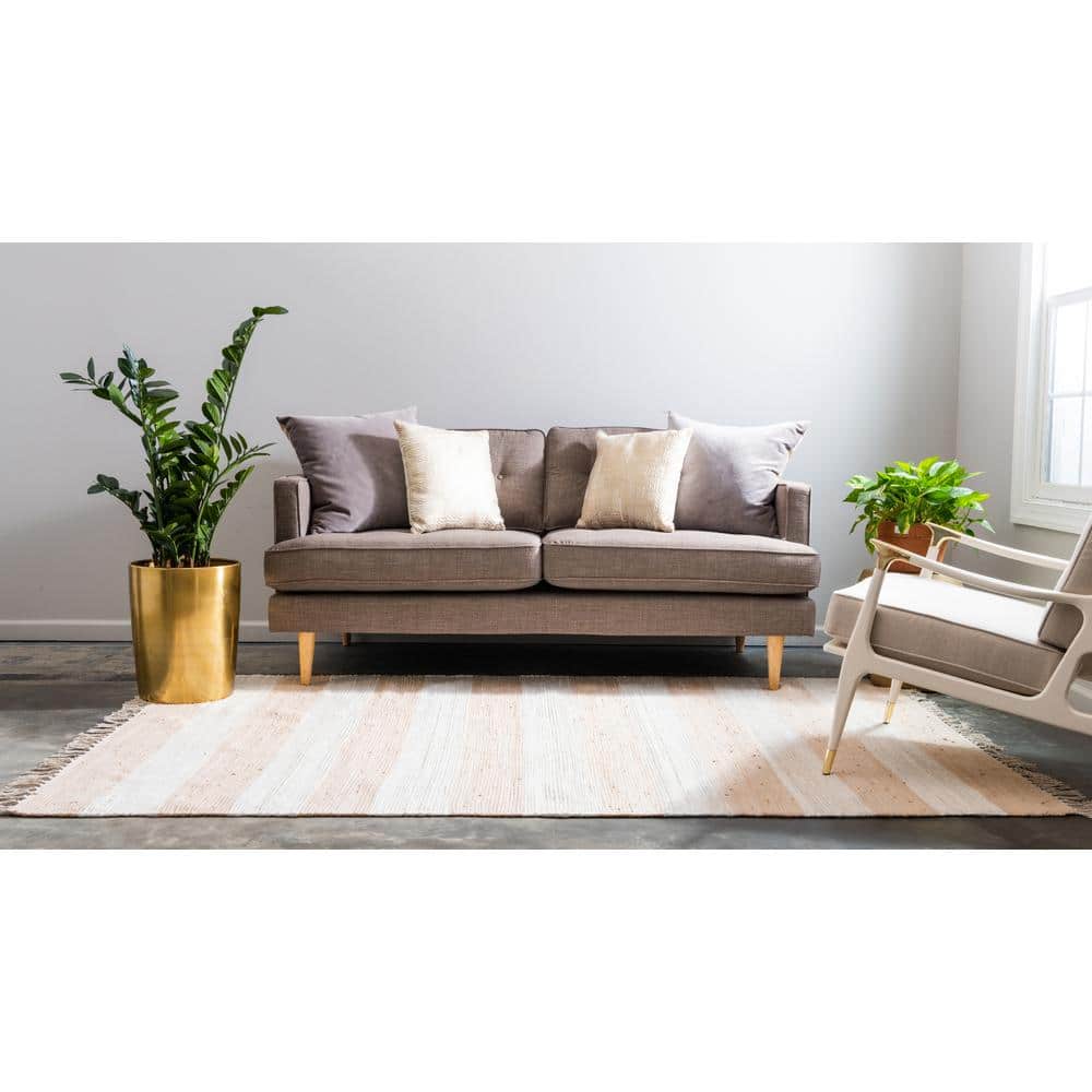 Handwoven Beige Braided Stripe Indoor Rug 6' x 9' - Earthy Easy Care
