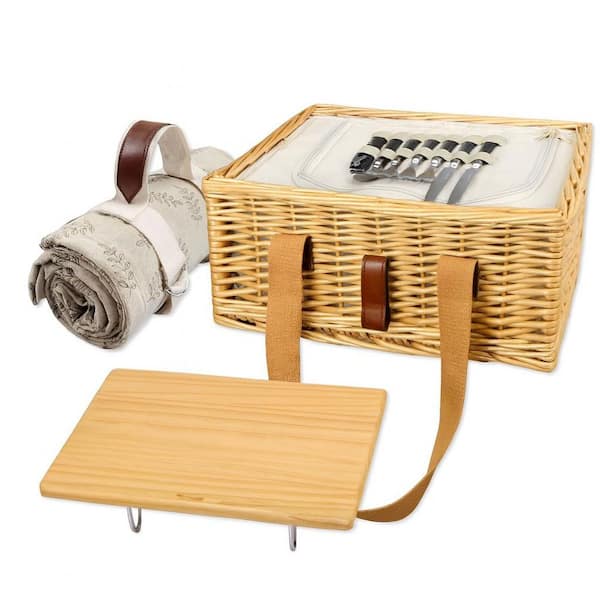 Wicker Picnic Basket Set 18.5 qt. With Picnic Table and Cutlery, Soft-Side Cooler 15.4 in. Natural