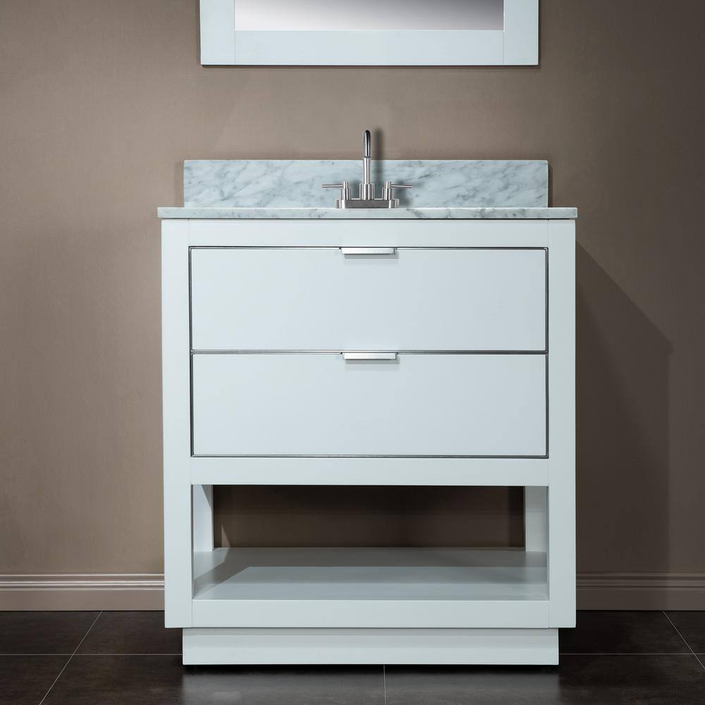 WOODBRIDGE Venice 31 in.W x 22 in.D x 38 in.H Bath Vanity in White with Marble Vanity Top in