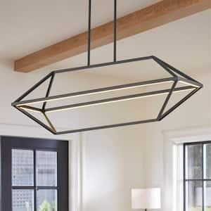 Dicino 40-Watt 1-Light Modern Black Linear Geometric Dimmable Integrated LED Pendant Light for Kitchen Island