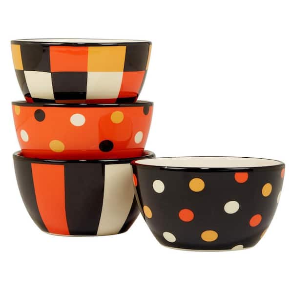 Certified International Spooky Halloween 23.01 fl. oz. Assorted Colors Earthenware Ice Cream Bowls (Set of 4)