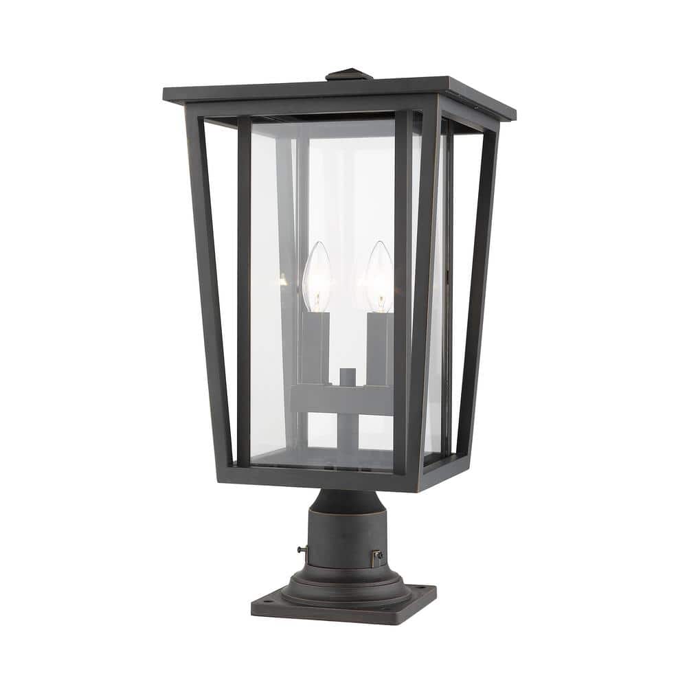 Seoul Oil Rubbed Bronze Outdoor Post Lantern with Glass Shade