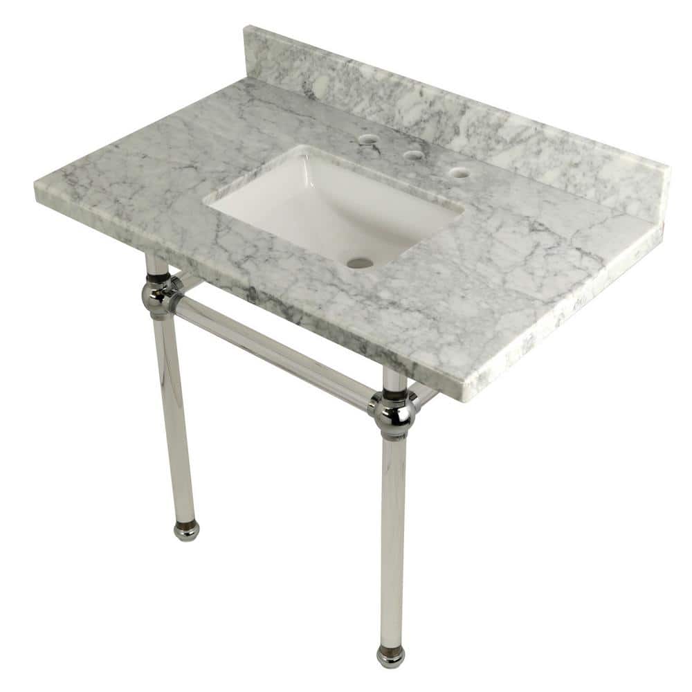 Square-Sink Washstand 36 in. Console Table in Carrara Marble with Acrylic Legs in Polished Chrome price history on PriceWatchPro