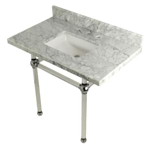 Square-Sink Washstand 36 in. Console Table in Carrara Marble with Acrylic Legs in Polished Chrome