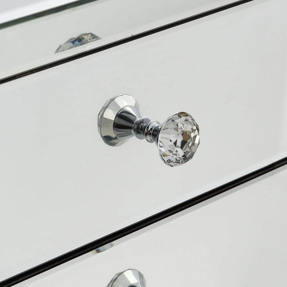 Glam Mirrored 3-Drawer Chest with Crystal Knobs