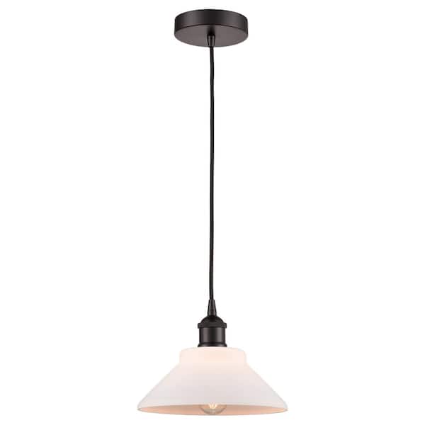 Orwell 60-Watt 1-Light Oil Rubbed Bronze Standard Mini Pendant Light with Painted Glass Shade, No Bulbs Included