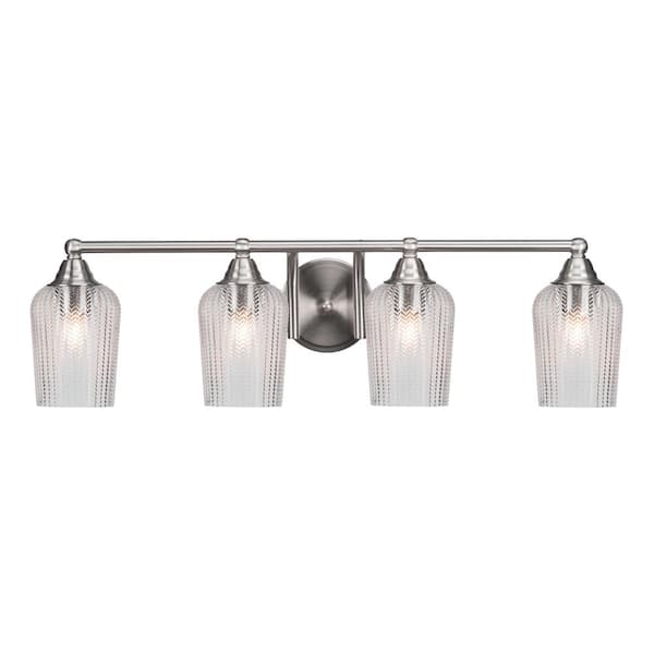 Unbranded Madison 7.25 in. 4-Light Bath Bar, Brushed Nickel, Clear Textured Glass Vanity Light