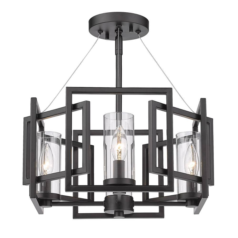 Matte Black 16'' Modern Intersecting Boxes Indoor/Outdoor Pendant with Clear Glass