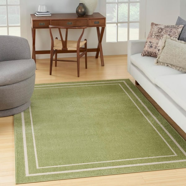 Essentials Green Ivory 5 ft. x 7 ft. Solid Contemporary Indoor/Outdoor Area Rug