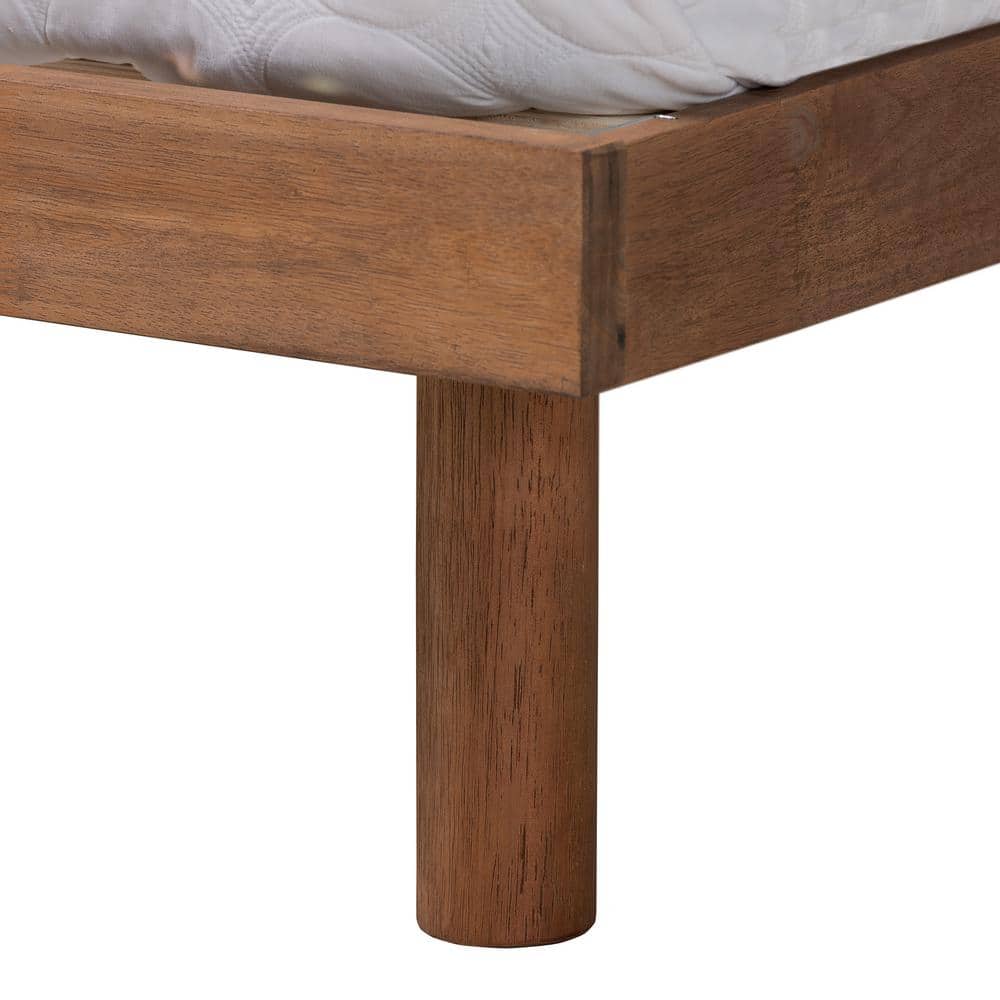 Walnut Brown Wood Full Platform Bed with Shelves and USB Ports
