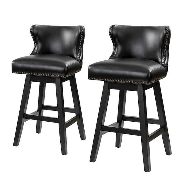 JAYDEN CREATION Federico Classic Black Low Back 360° Swivel Bar and Counter Stool with 29.5 in. H Seat and Rubber Legs Set of 2