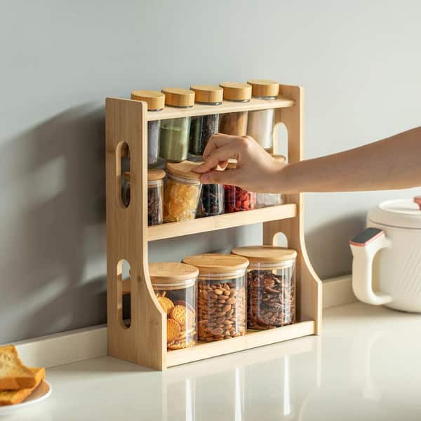 Versatile 3-Tier Bamboo Spice Rack and Pantry Organizer with 13