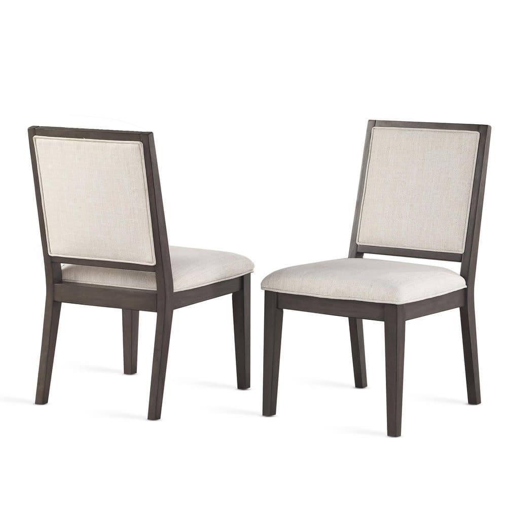 Beige Linen Upholstered Side Chair with Wood Frame