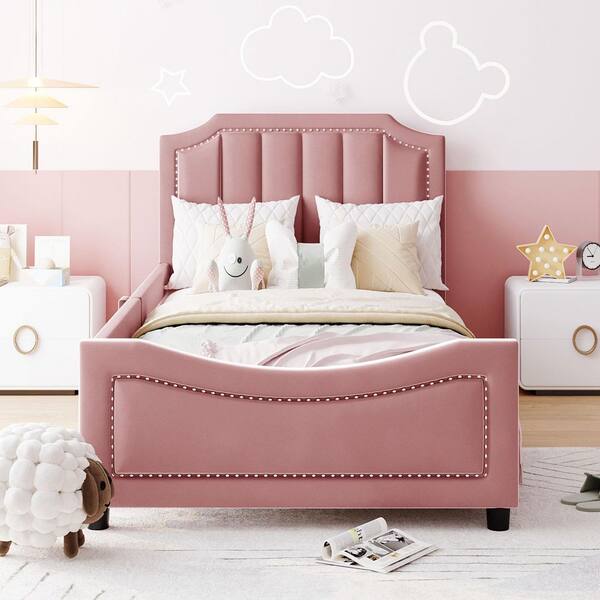 【AP】Daydream BedピンクJSK【再値下げ】 Nestfair Pink Wood Frame Twin Size Upholstered Platform Bed with
