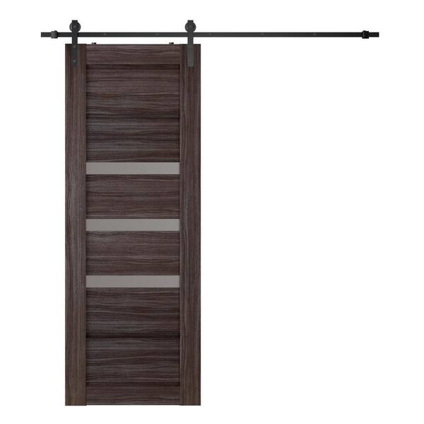Belldinni Rita 18 in. x 84 in. 3-Lite Frosted Glass Gray Oak Wood Composite Sliding Barn Door with Hardware Kit