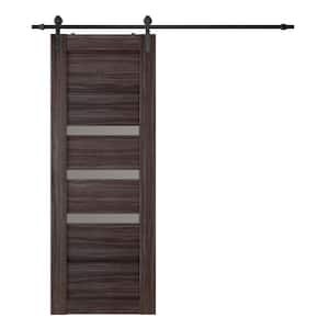 Rita 28 in. x 84 in. 3-Lite Frosted Glass Gray Oak Wood Composite Sliding Barn Door with Hardware Kit
