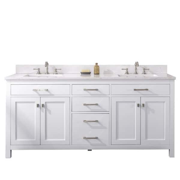 Jasper 72 in. W x 22 in. D Bath Vanity in White with Engineered Stone Vanity Top in Carrara White with White Sink