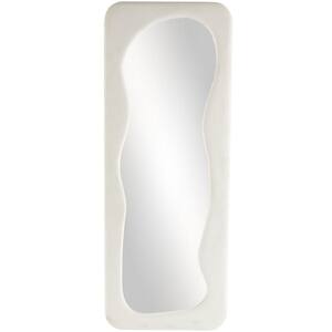 White 24 in. x 64 in. Velvet Smooth Wavy Rectangle Framed Floor Mirror