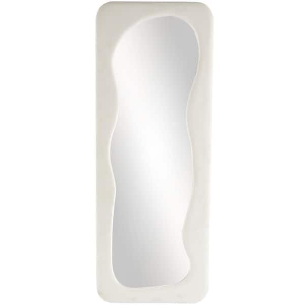 Litton Lane White 24 in. x 64 in. Velvet Smooth Wavy Rectangle Framed Floor Mirror