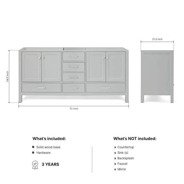 Cambridge 72 in. W x 21.5 in. D x 34.5 in. H Double Freestanding Bath Vanity Cabinet Only in Gray