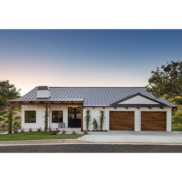 Modern Steel 9 ft x 7 ft Insulated 18.4 R-Value Wood Look Plank Kona Garage Door without Windows