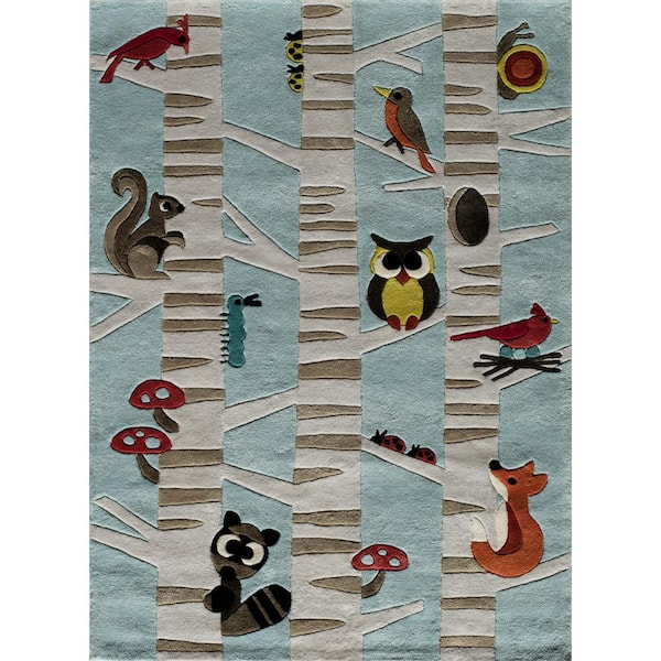 Momeni Lil Mo Whimsy Forest Critters Light Blue 4 ft. x 6 ft. Indoor Kids Area Rug