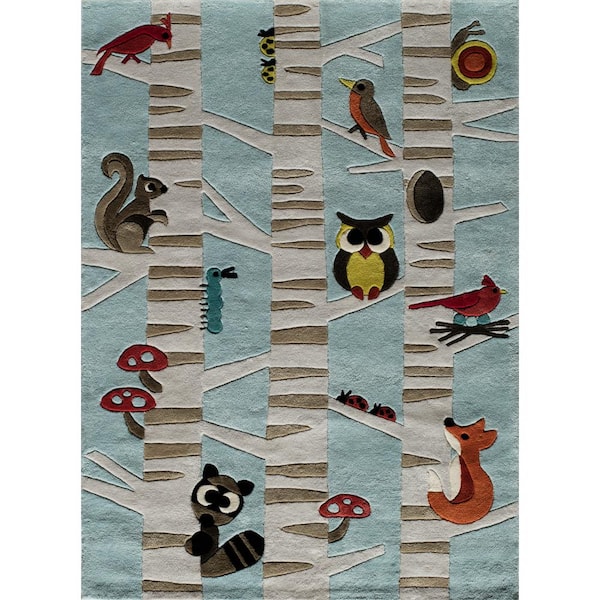 Momeni Lil Mo Whimsy Forest Critters Light Blue 5 ft. x 7 ft. Indoor Kids Area Rug