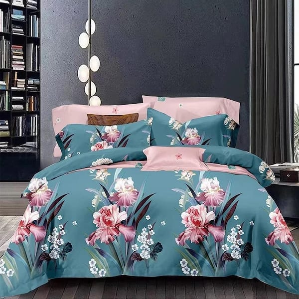 3PC All Season Bedding Botanical Teal Teal Comforter Bed-Ultra Soft 100% Polyester-Twin Comforter Set-1 Pillow Sham-Blue