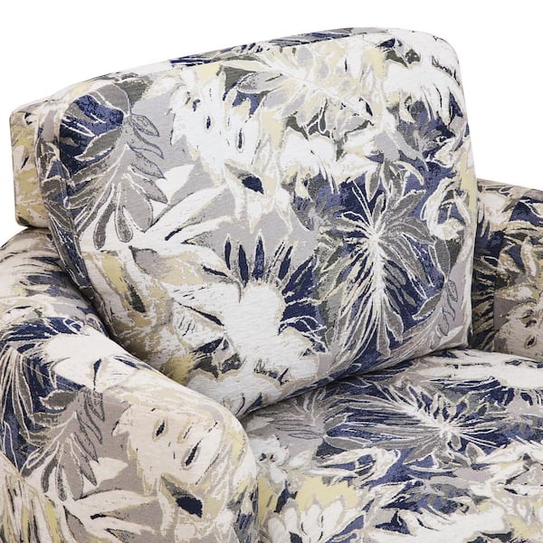 OrangeOne Blue Floral Fabric Upholstered 360° Swivel Accent Chair
