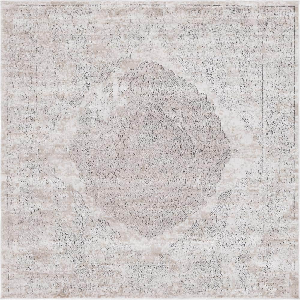 Ivory and Beige Square Stain-Resistant Area Rug