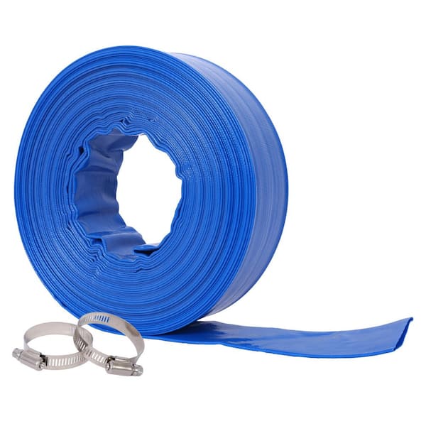 1-1/2 in.(Flat 2.6 in.) width x 100 ft. Pool Backwash Hose, Blue Reinforced PVC Lay Flat Hose Sewage/Effluent Accessory