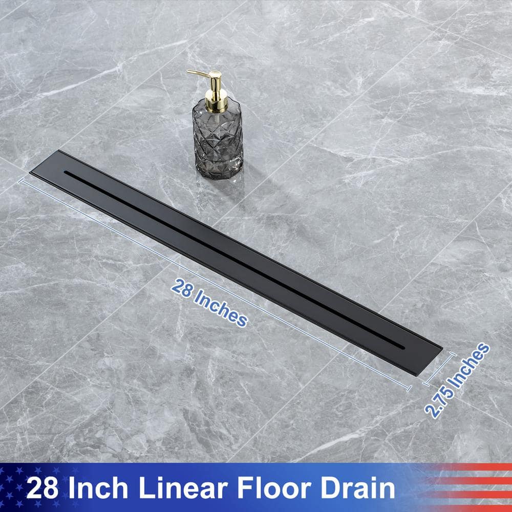 28'' Matte Black Stainless Steel Linear Grid Shower Drain