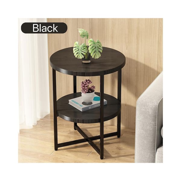 Flynama 2 Tiers Farmhouse Small Round Side Table in Black JY