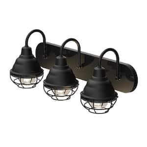 Webster 24 in. 3-Light Matte Black Industrial Bathroom Vanity Light with Wire Cage Shade, Bulbs Included