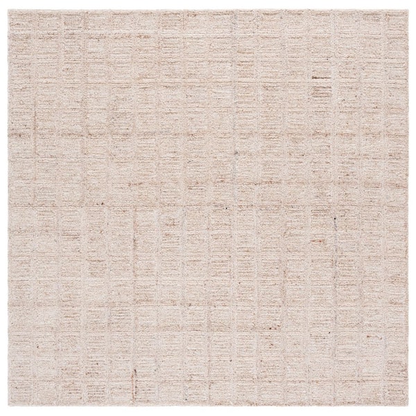Pine 6 ft. x 6 ft. Beige/Brown Distressed Grid Square Area Rug