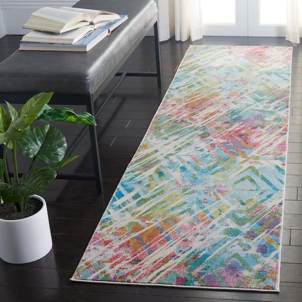 Lillian 2 ft. x 8 ft. Ivory/Light Blue Abstract Leaves Runner Rug